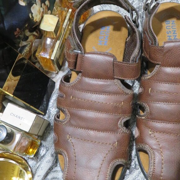Nunn Bush Brown Leather Rio Grande Fisherman Toe Velcro closure Sandals Sz 13 M - Picture 4 of 15